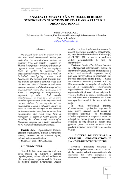 Volumul XIV, Management Intercultural