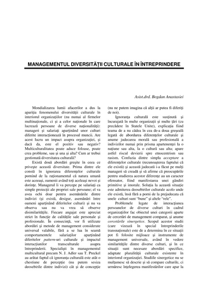 Volumul II, Management Intercultural